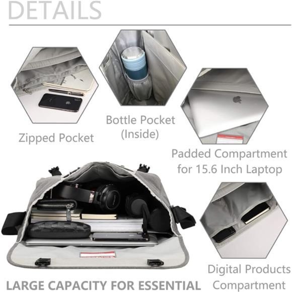 Messenger Bag for Women Men Satchel 14 15.6 Inch Laptop Briefcase Bags Crossbody - Picture 5 of 6